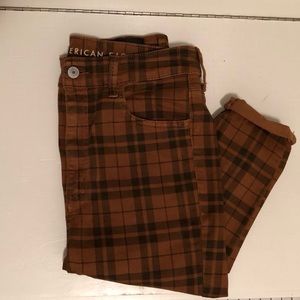 American Eagle Orange Plaid Jeggings